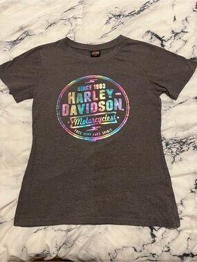 Harley-Davidson Black Label with Orange & White Logo on Gray Tee